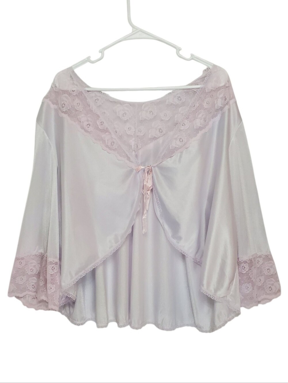 🟢 2663 * Delicates Vintage Bed Jacket Floral Lace Trim Pale Pink Size L